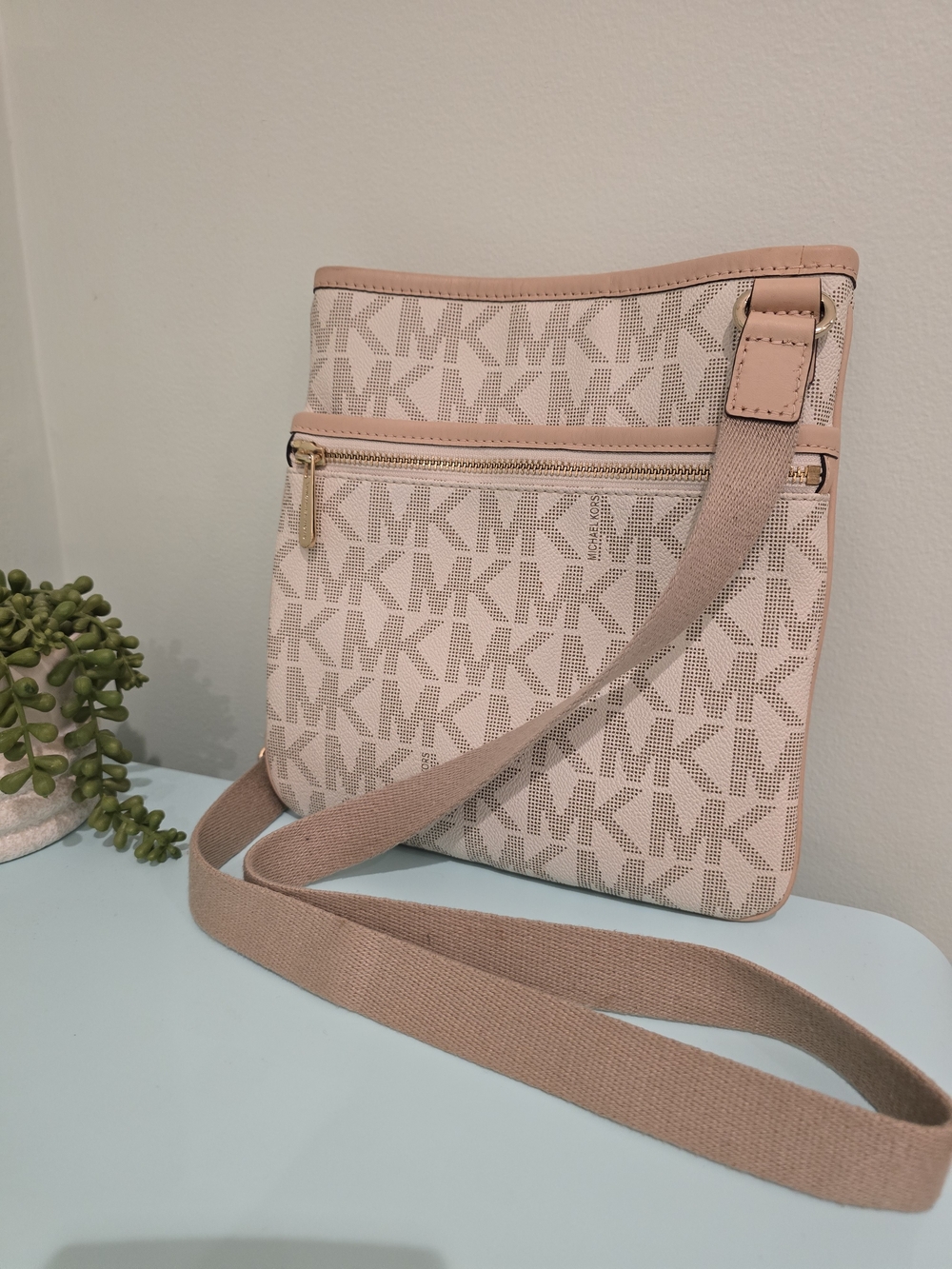Michael Kors Beige Pink Logo Crossbody Bag